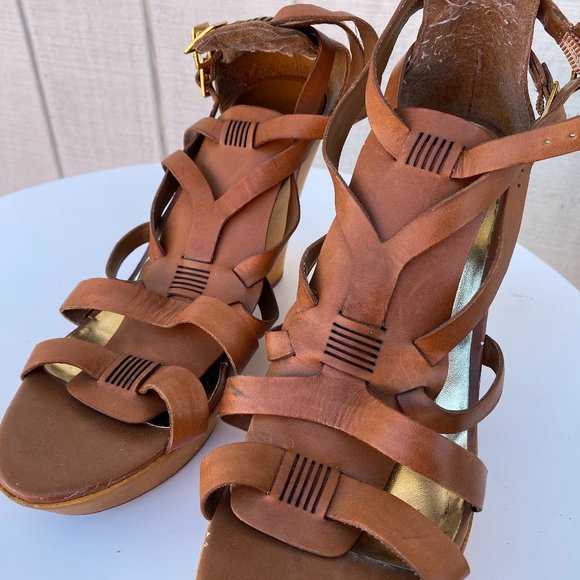 Nine West wooden wedge gladiator sandals - Picture 1 of 10